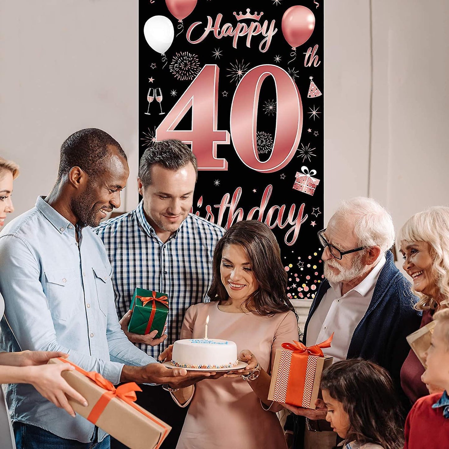 40th Birthday Party Decorations Banner Background, Rose Gold