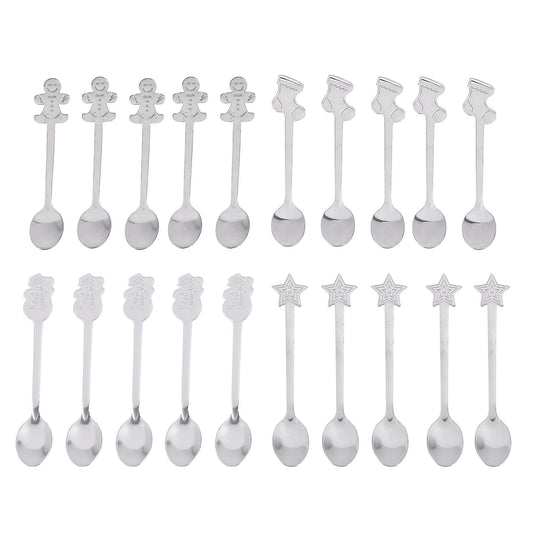 20pcs Spoon Set Xmas Creative Stainless Steel Coffee Scoop Tea Spoons