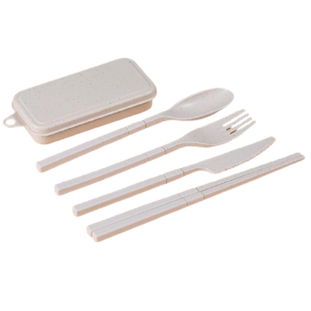 Combination Portable Outdoor Travel Tableware Student Set Beige