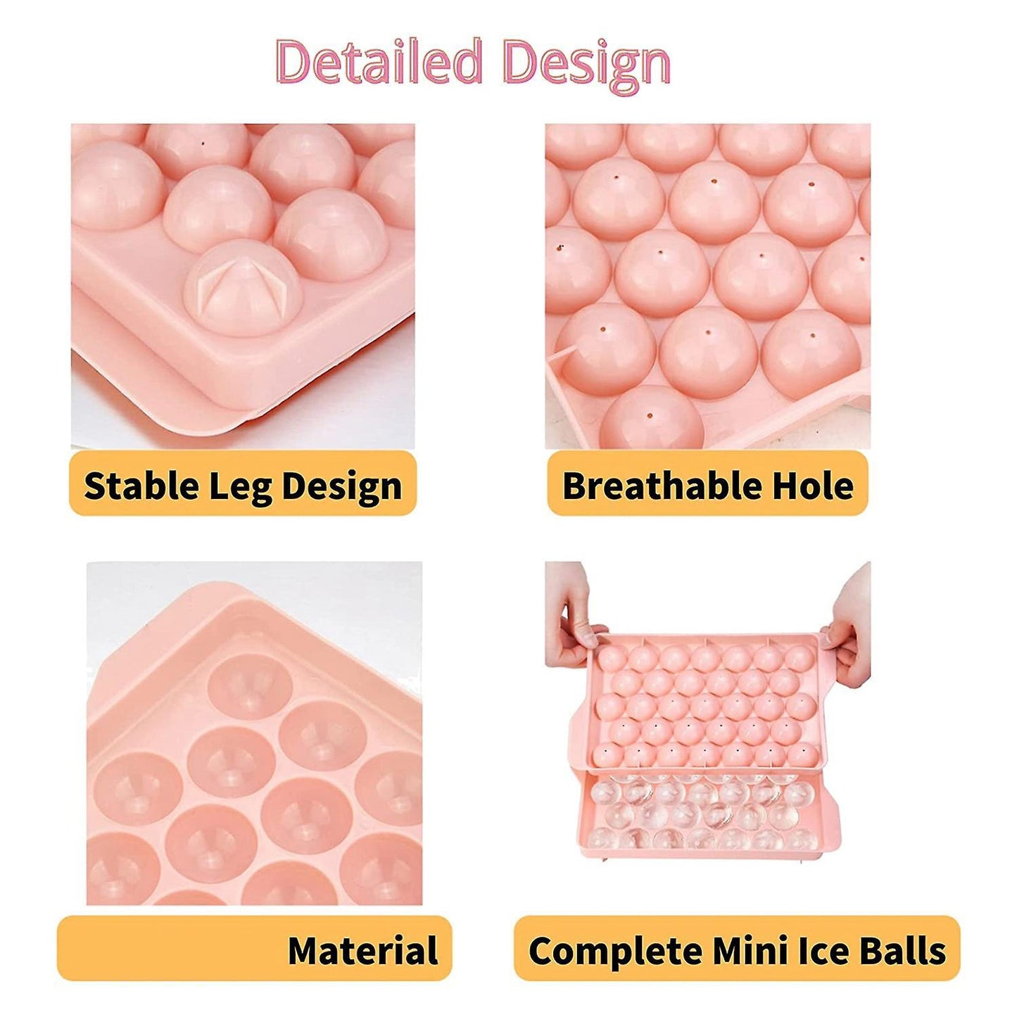 Mini Ball Ice Cube Mold with Lid -mold for Freezer Ice Cube Tray Pink