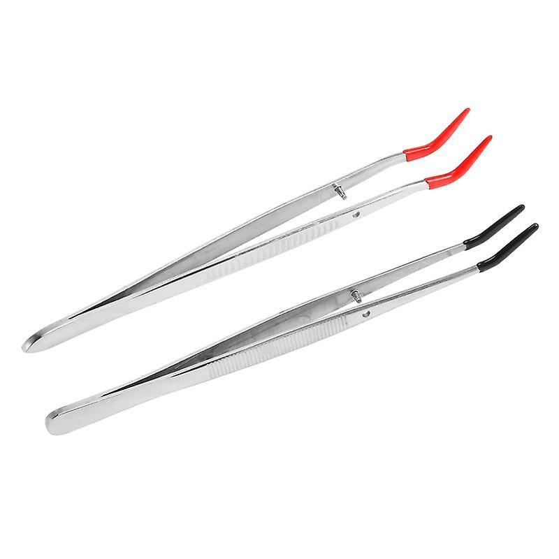 2 Pcs Bent Rubber Tip Stainless Steel Tweezers for Lab Jewelry Making