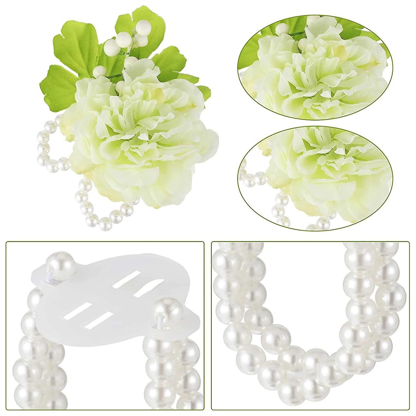 16pcs Elastic Pearl Wrist Bands Corsage Decor for Wedding Beach Party