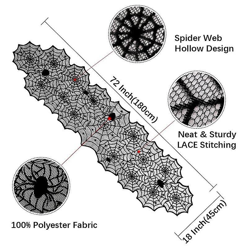 2pcs Halloween Table Runner Lace Black Spider Web Linens Polyester