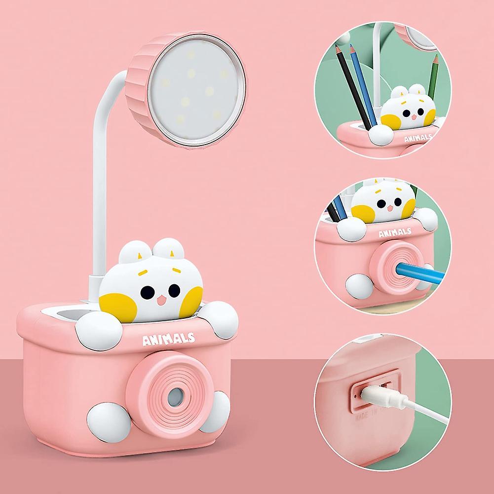 Cute Desk Lamp for Kids, with Pencil Cutting/pen Holder, (pink)