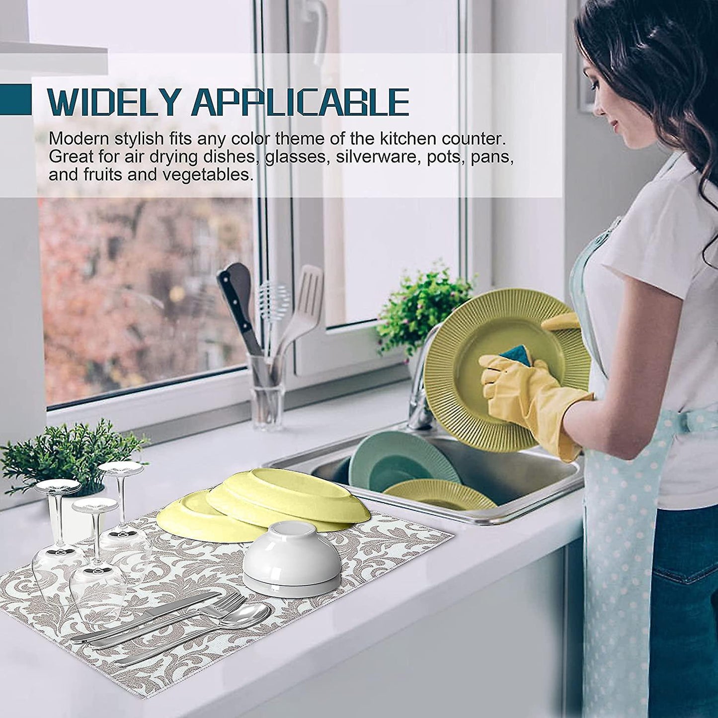 Washable Dish Drying Mats for Kitchen Counter Large (grey Vine)