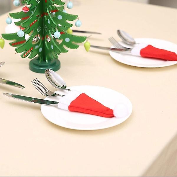 30 Pcs Christmas Santa Hats Silverware Holders Fork Spoon Storage Bag