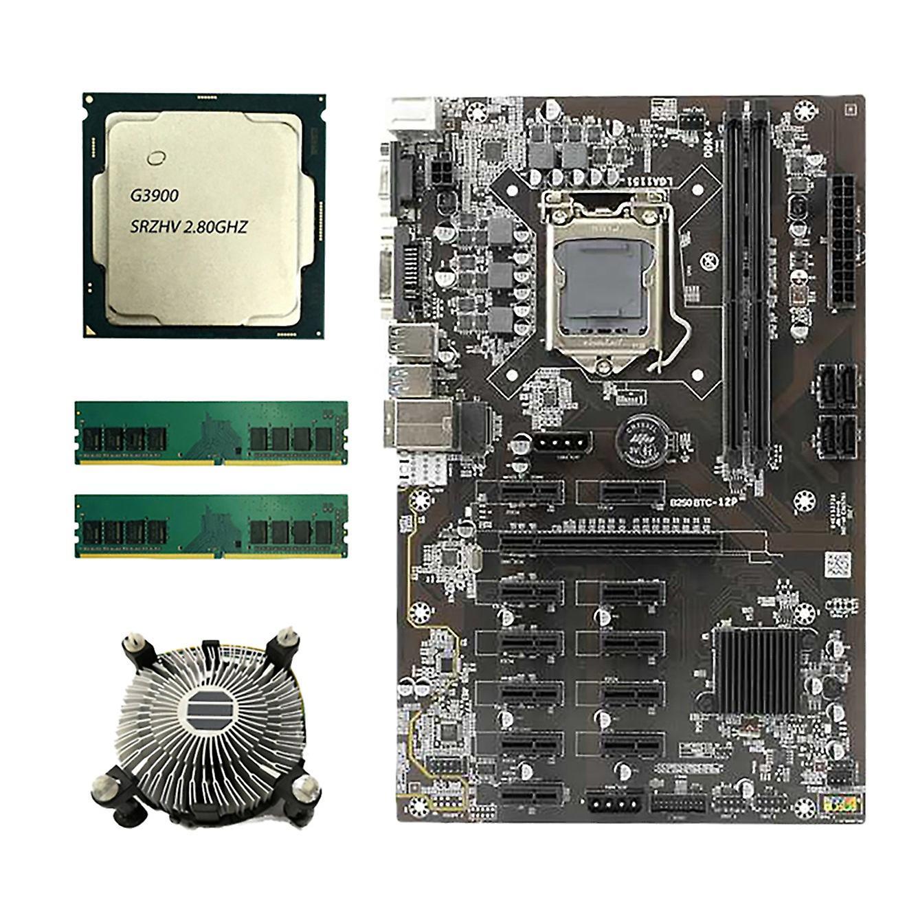 B250 Btc Mining Motherboard with G3900 Cpu+2x4g Ddr4 Ram+ Fan 12 Pcie