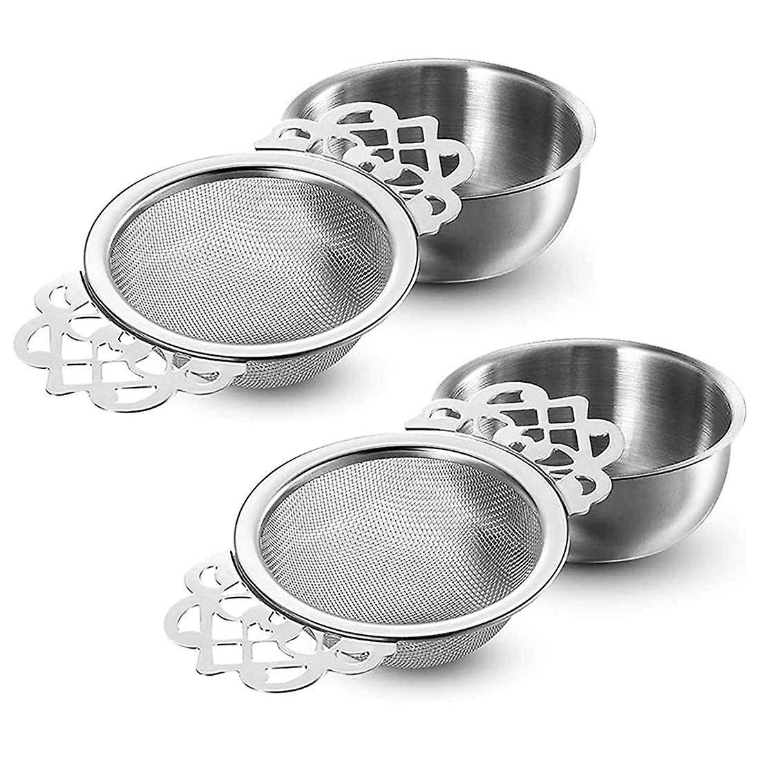 2pcs Stainless Steel Ultra Fine Mesh Tea Strainers with Handles