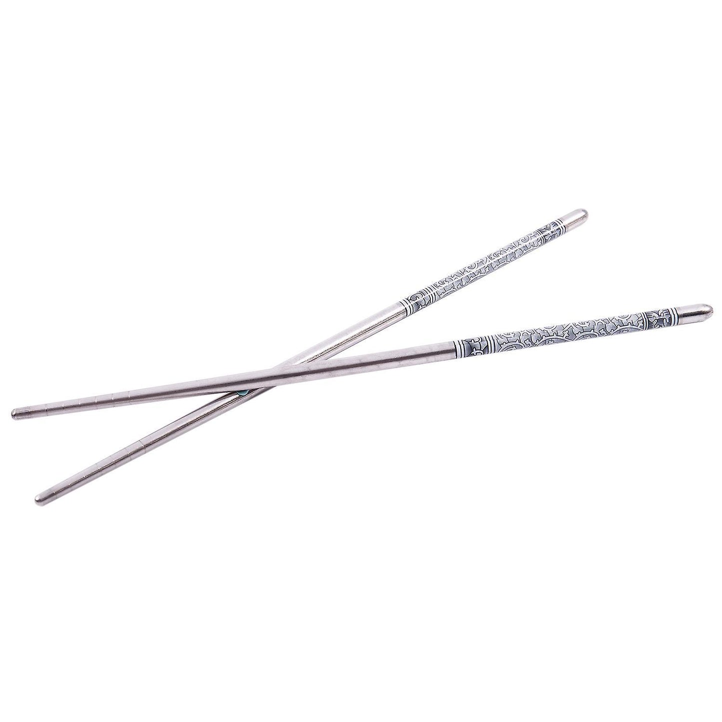 8.9" Length White Vine Pattern Stainless Steel Chopsticks Pair