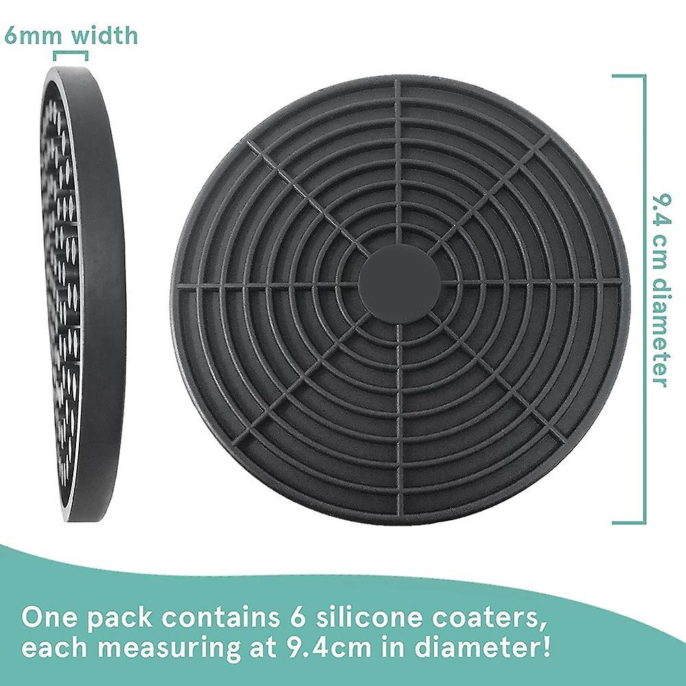 Black Round Silicone Rubber Drink Coasters (set Of 6) for Homes