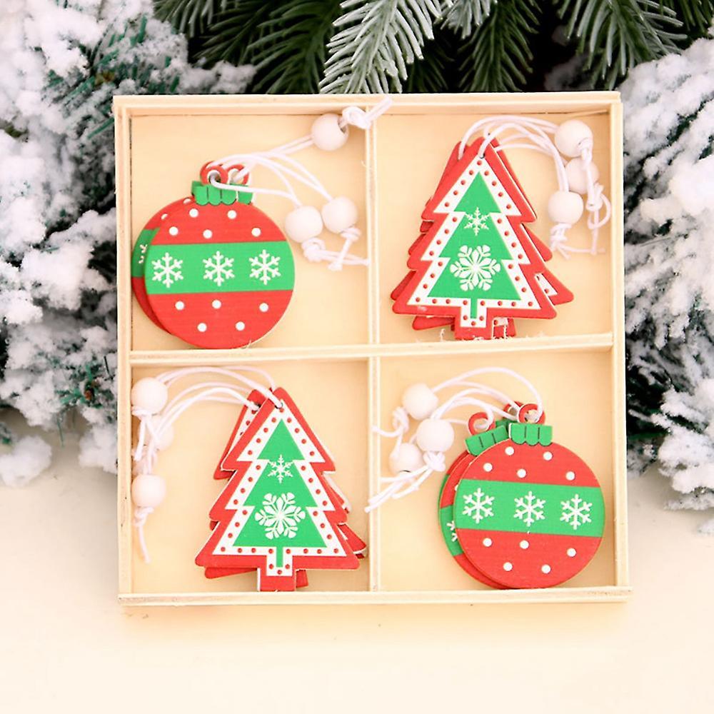 12pcs Christmas Wooden Pendants Xmas Tree Ornament Snowflake
