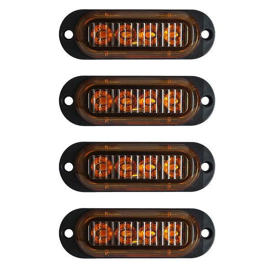 4pcs 4led Led Light Head Emergency Beacon Hazard Warning Light Yellow
