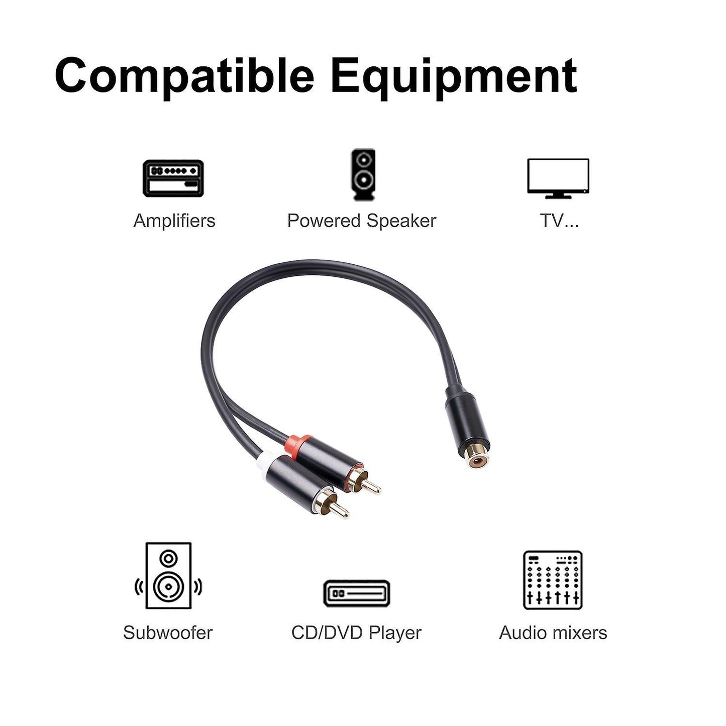 Rca Cable 2 Rca Male to 1 Rca Female Adapter Audio Cable Aux Cable