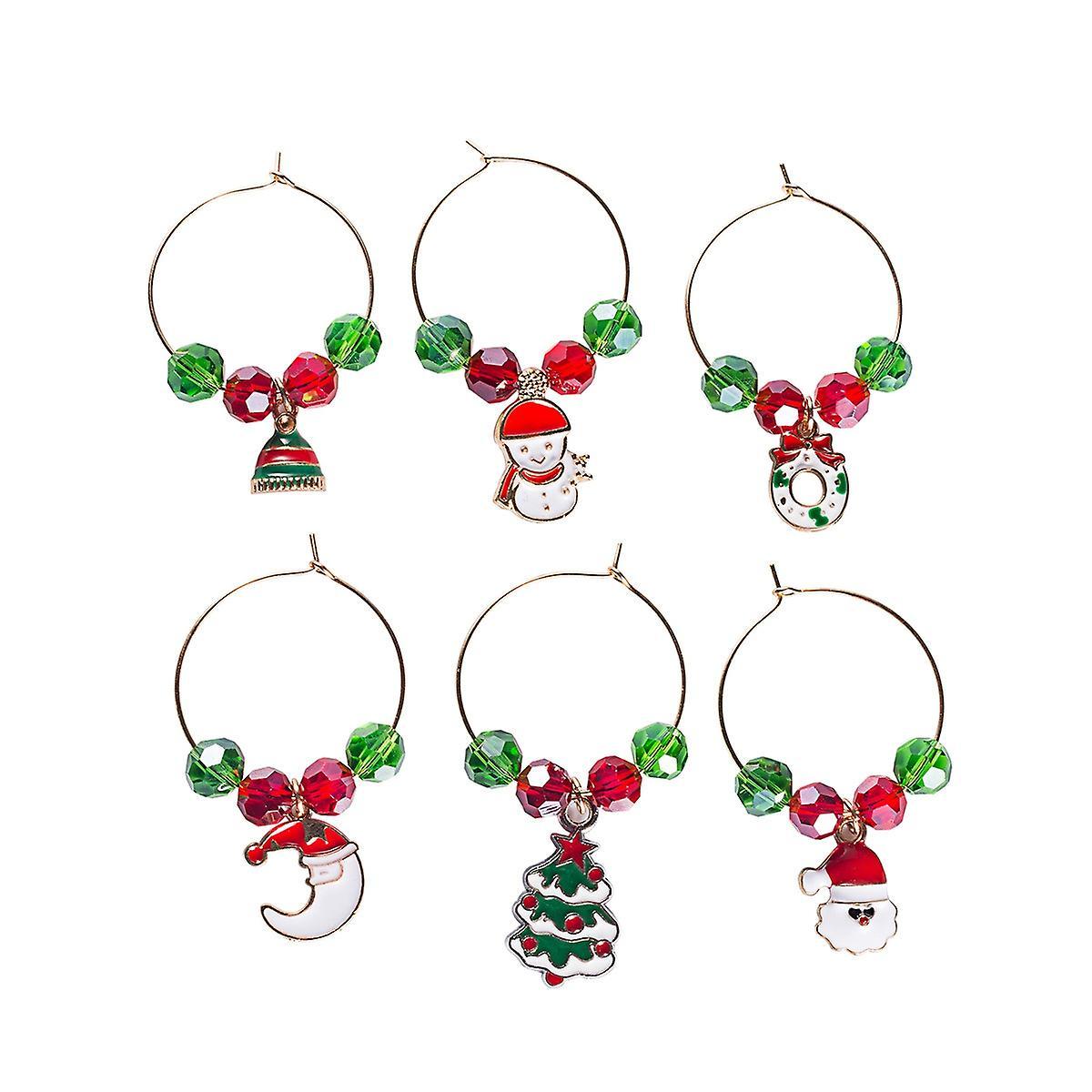 6 Pc Christmas Glass Ornaments Christmas Wine Ring for Goblet Drinks
